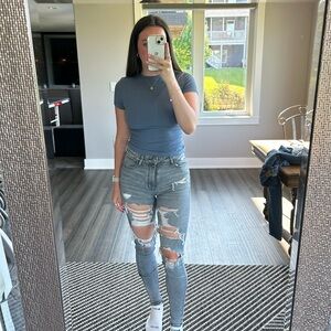 Gray Ripped High Rise Jeggings